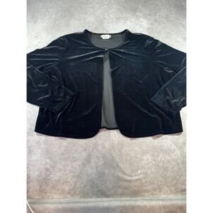 Notations Woman Black Velvet Open Front Cardigan Jacket 1X Made in USA 38299